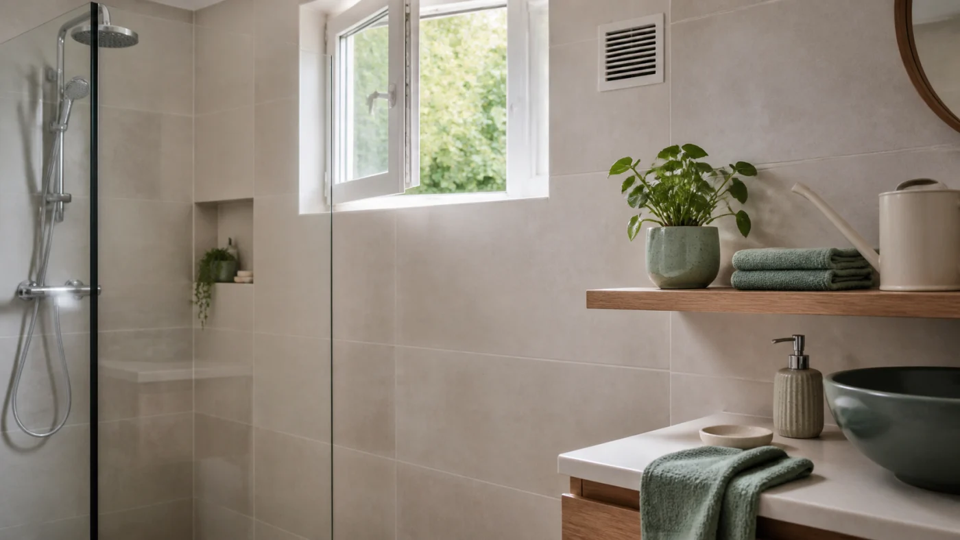 Entretien simple de plantes dans une salle de bain avec ventilation