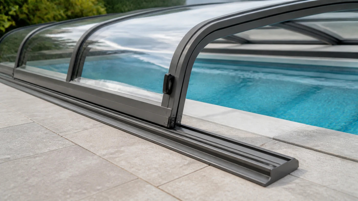 Rail et module coulissant d’un abri de piscine bas