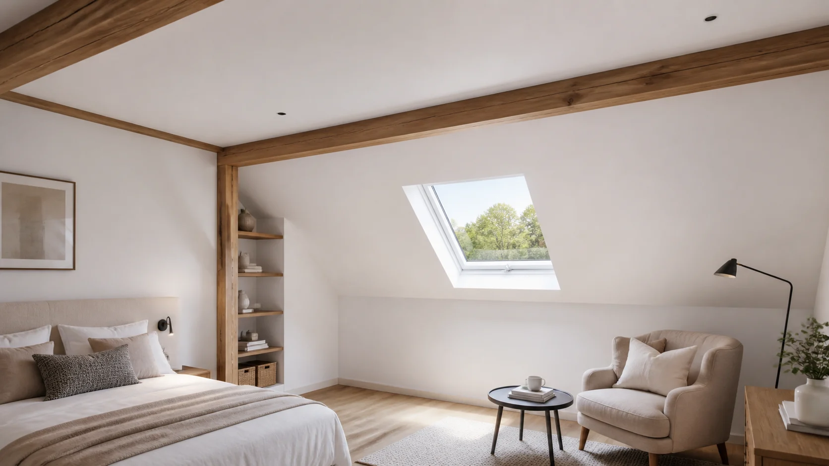 Pièce sous combles avec plafond rénové et isolé