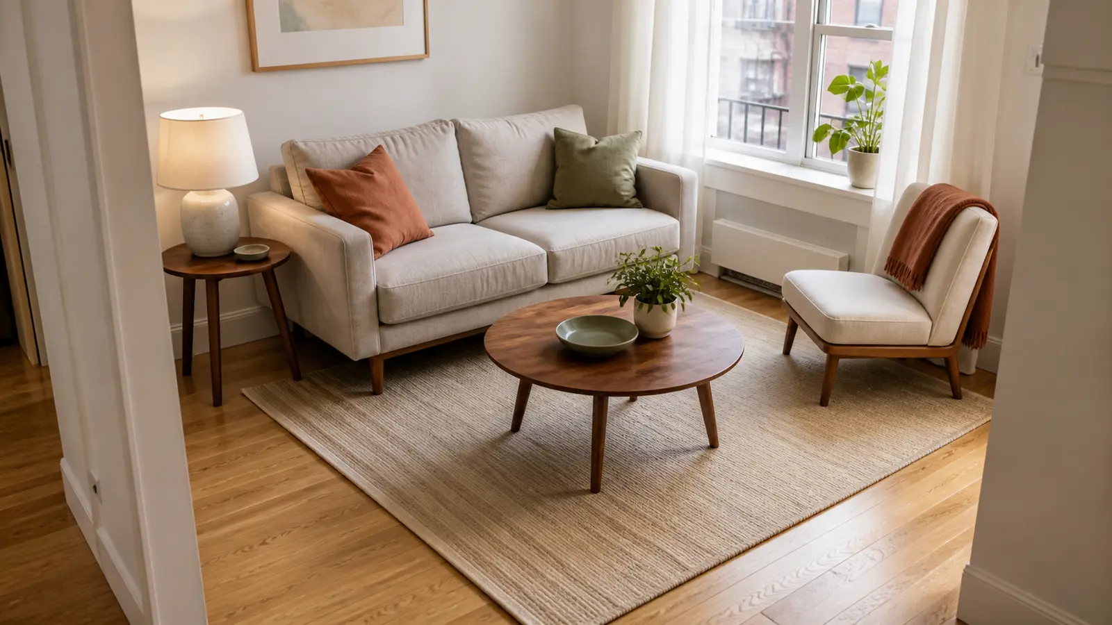 Tapis adapté à un petit salon avec canapé deux places