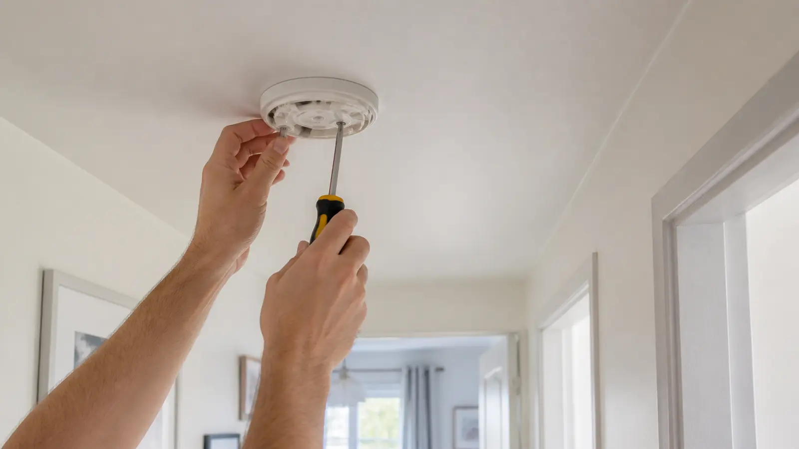 Installation d’un détecteur de fumée au plafond
