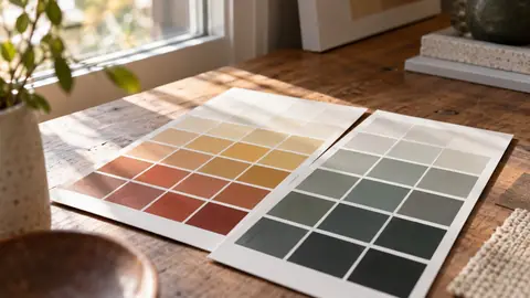 Nuanciers de peinture posés côte à côte près d'une fenêtre