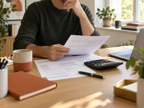 Propriétaire remplissant sa déclaration de revenus à son bureau